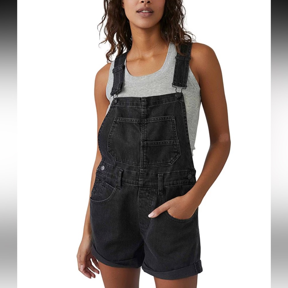 Free People Black Denim Overalls